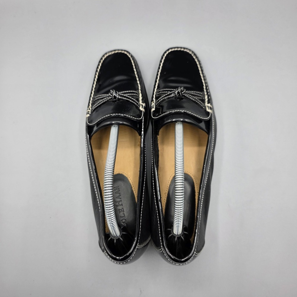 Cole Haan Loafers Womens 6.5 B Black Leather Bow Square Toe Slip On Flats - Picture 7 of 13